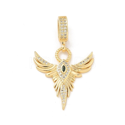 Brass Clear & Green Cubic Zirconia Wings European Dangle Charms KK-U044-11G-1