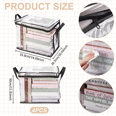 Large Capacity Transparent PVC Plastic Zipper Bags with Handle for Book Storage ABAG-WH0040-60A-1
