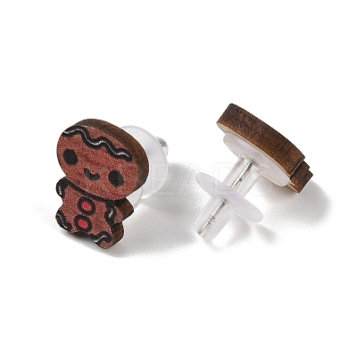 Christmas Theme Wood Stud Earrings EJEW-U016-06P-01-1