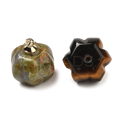 Natural & Synthetic Mixed Gemstone Pumpkin Charms with Golden Tone Brass Bails G-C158-06G-1