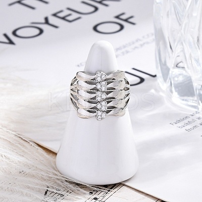 Brass Micro Pave Clear Cubic Zirconia Cuff Finger Rings RJEW-G337-34P-1