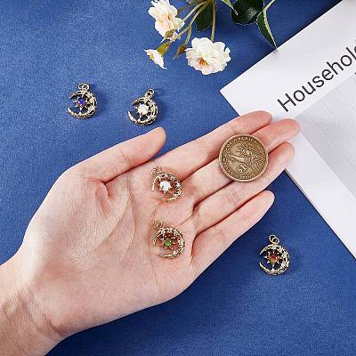 8Pcs 4 Colors Brass Micro Pave Clear Cubic Zirconia Glass Pendants FIND-SZ0005-82-1