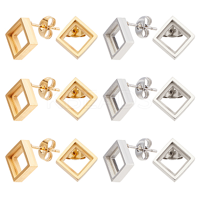 6 Pairs 2 Colors 304 Stainless Steel Stud Earring Settings STAS-UN0031-70-1