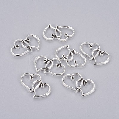 Tibetan Style Double Heart Connector Charms TIBE-M029-02AS-NF-1
