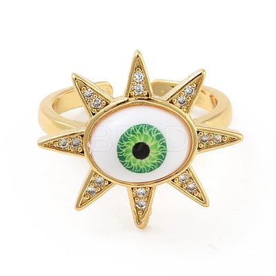 Cubic Zirconia Sun with Evil Eye Open Cuff Ring with Acrylic RJEW-B042-09G-04-1