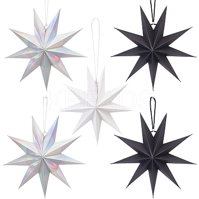 6Pcs 3 Colors Paper Star Pendant Decorations HJEW-GF0001-66B-1