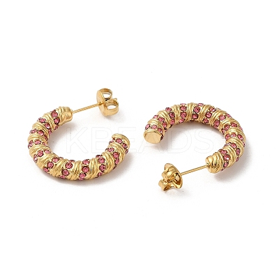 Real 18K Gold Plated 304 Stainless Steel with Glass Ring Stud Earrings EJEW-Z026-18G-02-1