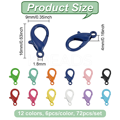 72Pcs 12 Colors Baking Paint Zinc Alloy Lobster Claw Clasps FIND-PH0023-39-1