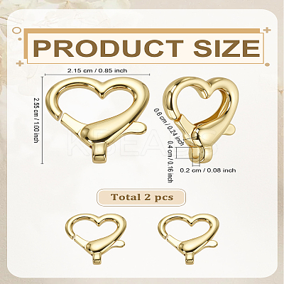 2Pcs Heart Shape Brass Lobster Claw Clasps KK-LP0004-45-1