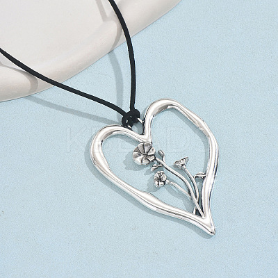 Birth Flower Heart Zinc Alloy Pendant Black Faux Suede Cord Necklaces for Women FS-WGA5BEC-09-1