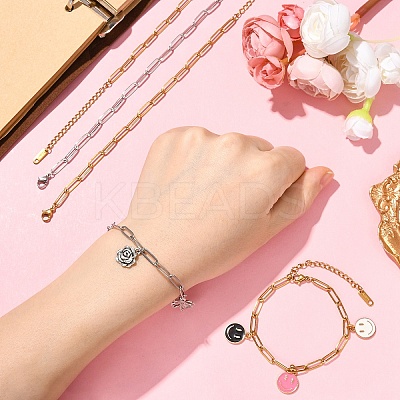 10Pcs 2 Colors 304 Stainless Steel Paperclip Chain Bracelets BJEW-YW00013-01-1