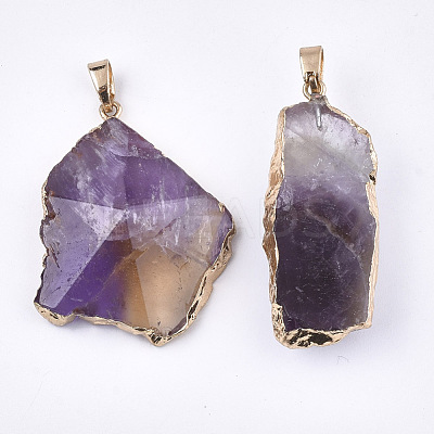 Electroplate Natural Amethyst Pendants G-T112-13C-1