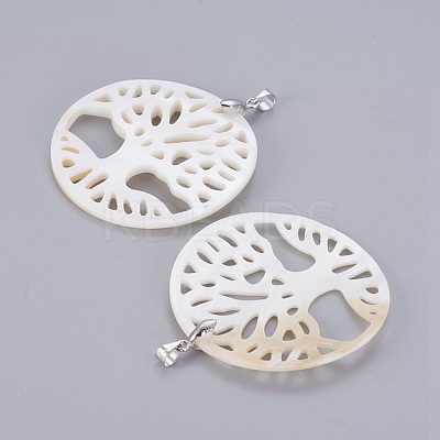 Natural White Shell Mother of Pearl Shell Pendants SSHEL-L008-66B-1