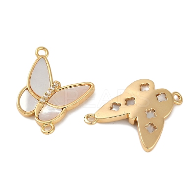 Brass Clear Cubic Zirconia Pave Natural Shell Butterfly Connector Charms KK-P283-08G-1