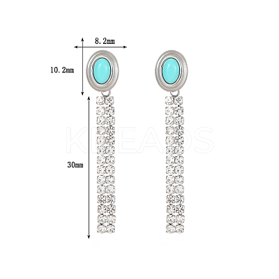 Fashionable Stainless Steel Earrings with Turquoise Inlay and Zircon Chain UI6836-1
