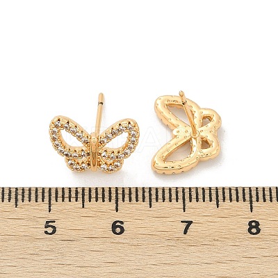 Butterfly Brass Micro Pave Clear Cubic Zirconia Stud Earrings for Women EJEW-G428-07G-1