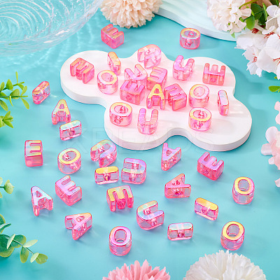 50Pcs 5 Styles UV Plating Rainbow Iridescent Acrylic Beads OACR-TA0004-93C-1