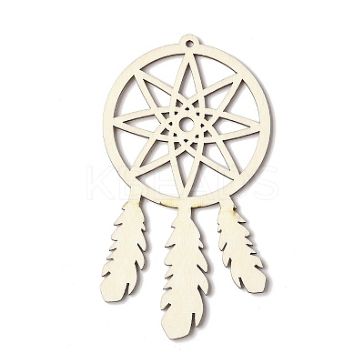 10Pcs Woven Net/Web with Feather Unfinished Blank Wooden Pendants for Painting Arts FIND-R052-01A-1