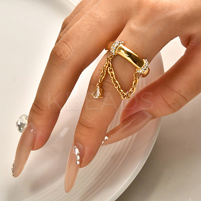 304 Stainless Steel Micro Pave Clear Cubic Zirconia Finger Rings FS-WGB0E10-01-1