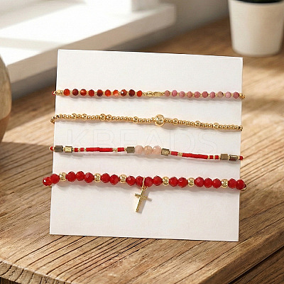 4Pcs 4 Styles Adjustable Natural Mixed Gemstone & Glass Beads Braided Bracelet VI8109-2-1