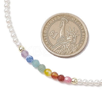 3mm Round Chakra Gemstone & Shell Pearl Beaded Necklaces for Women NJEW-JN05190-1