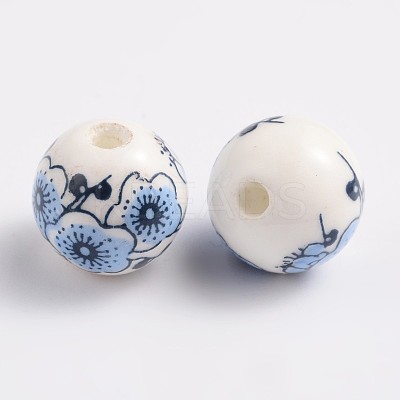 Floral Printed Porcelain Beads CF181Y-1