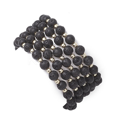 Natural Lava Rock & Cultured Freshwater Pearl Beads Stretch Bracelets for Women BJEW-JB12868-1