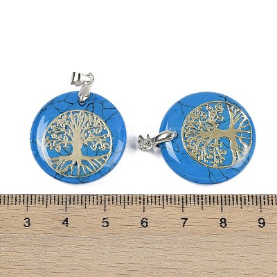Synthetic Turquoise Flat Round Pendants G-Q188-01P-04-1