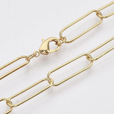 Brass Round Oval Paperclip Chain Necklace Making MAK-S072-06A-G-1