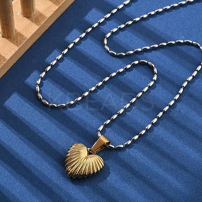 304 Stainless Steel Grooved Heart Pendant Necklaces for Women NJEW-S439-03B-GP-1
