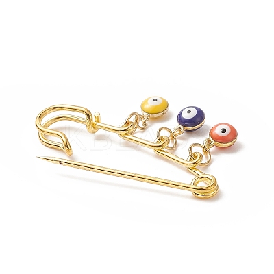 Rack Plating Brass Enamel Evil Eye Charms Safety Pin Brooch JEWB-BR00091-1