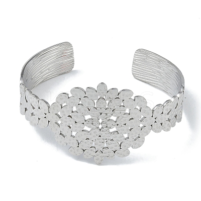 Non-Tarnish 304 Stainless Steel Oval Leaf Open Cuff Bangles for Women BJEW-U002-09P-1