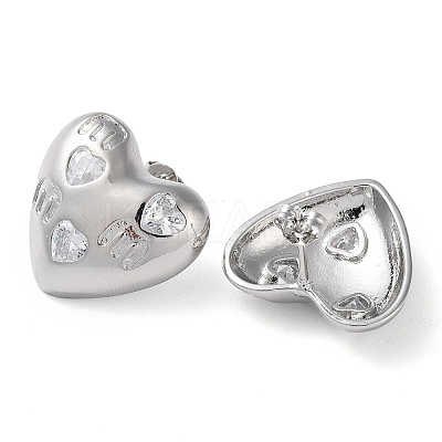Heart Brass Micro Pave Clear Cubic Zirconia Stud Earrings EJEW-A034-06P-1