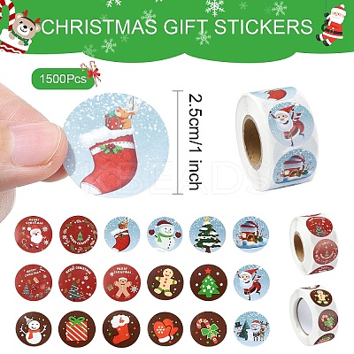 3 Rolls 3 Styles 8 Patterns Christmas Round Dot Self Adhesive Paper Stickers Roll DIY-YW0009-90-1