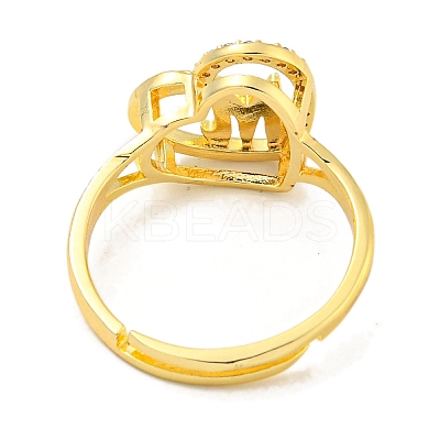 Heart with Letter Rack Plating Brass Micro Pave Cubic Zirconia Adjustable Rings for Women RJEW-I105-06G-M-1