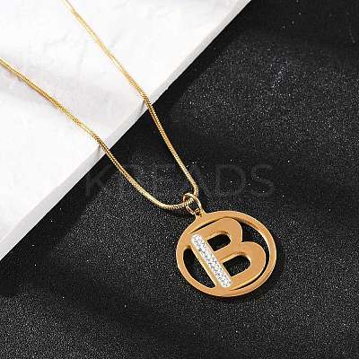 Flat Round with Letter B 304 Stainless Steel Pendant Necklaces & Hoop Earring Jewelry Sets SJEW-L177-08G-1