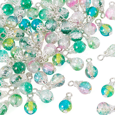 70Pcs 7 Colors Crackle Glass Pendants PALLOY-TADJ00018-1