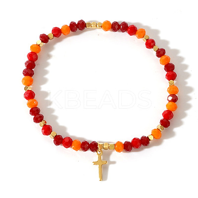 Glass Beads Stretch Bracelets Cross Jewelry for Women CW7496-1-1