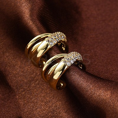 Rack Plating Brass Micro Pave Clear Cubic Zirconia Cuff Earrings EJEW-H147-02G-1