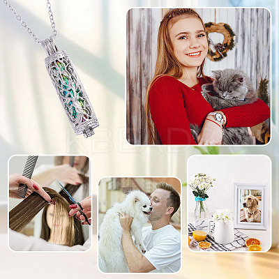 1Pc 304 Stainless Steel Tree of Life Hollow Column Pendant Pet Urn Ashes Necklaces NJEW-CA0001-28RC-1