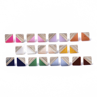Resin & Wood Stud Earrings EJEW-N017-005A-1