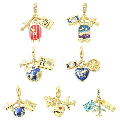 7Pcs 7 Styles Brass Enamel Airplane European Dangle Charms KK-CJ0004-10-1