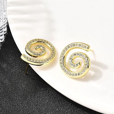 Vortex Spiral Brass Micro Pave Clear Cubic Zirconia Stud Earrings EJEW-L305-05G-02-1