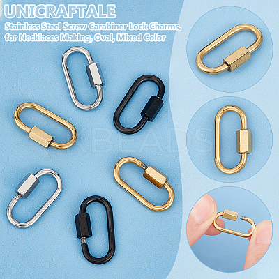 6Pcs 3 Colors 304 Stainless Steel Screw Carabiner Lock Charms STAS-UN0053-35-1
