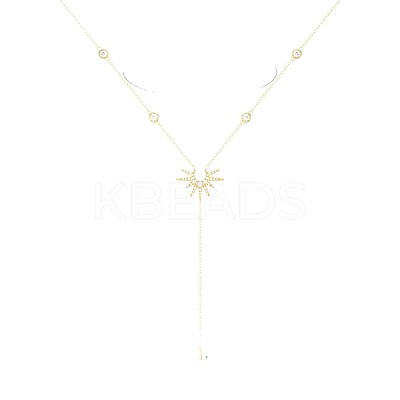 Brass Pave Clear Cubic Zirconia Sun Teardrop Tassel Y Necklaces for Women FS-WG5D0D0-01-1
