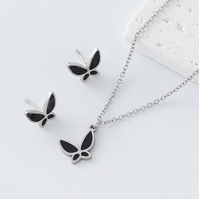 304 Stainless Steel Enamel Butterfly Pendant Necklace & Stud Earrings Set for Women AP1846-6-1