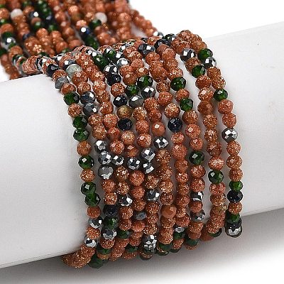 Synthetic Goldstone & Green Goldstone & Blue Goldstone Beads Strands LS-G-RM250104-D5-1