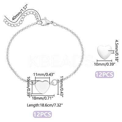 DIY Blank Heart 304 Stainless Steel Link Bracelet Making Kit BJEW-UN00005-1