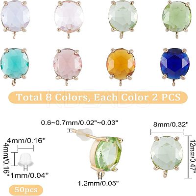 16Pcs 8 Colors Brass Glass Stud Earring Findings DIY-FH0004-50-1