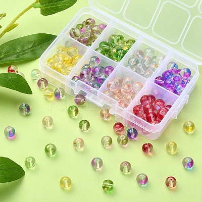 8 Colors Transparent Spray Painted Glass Bead GLAA-YW0001-45-1